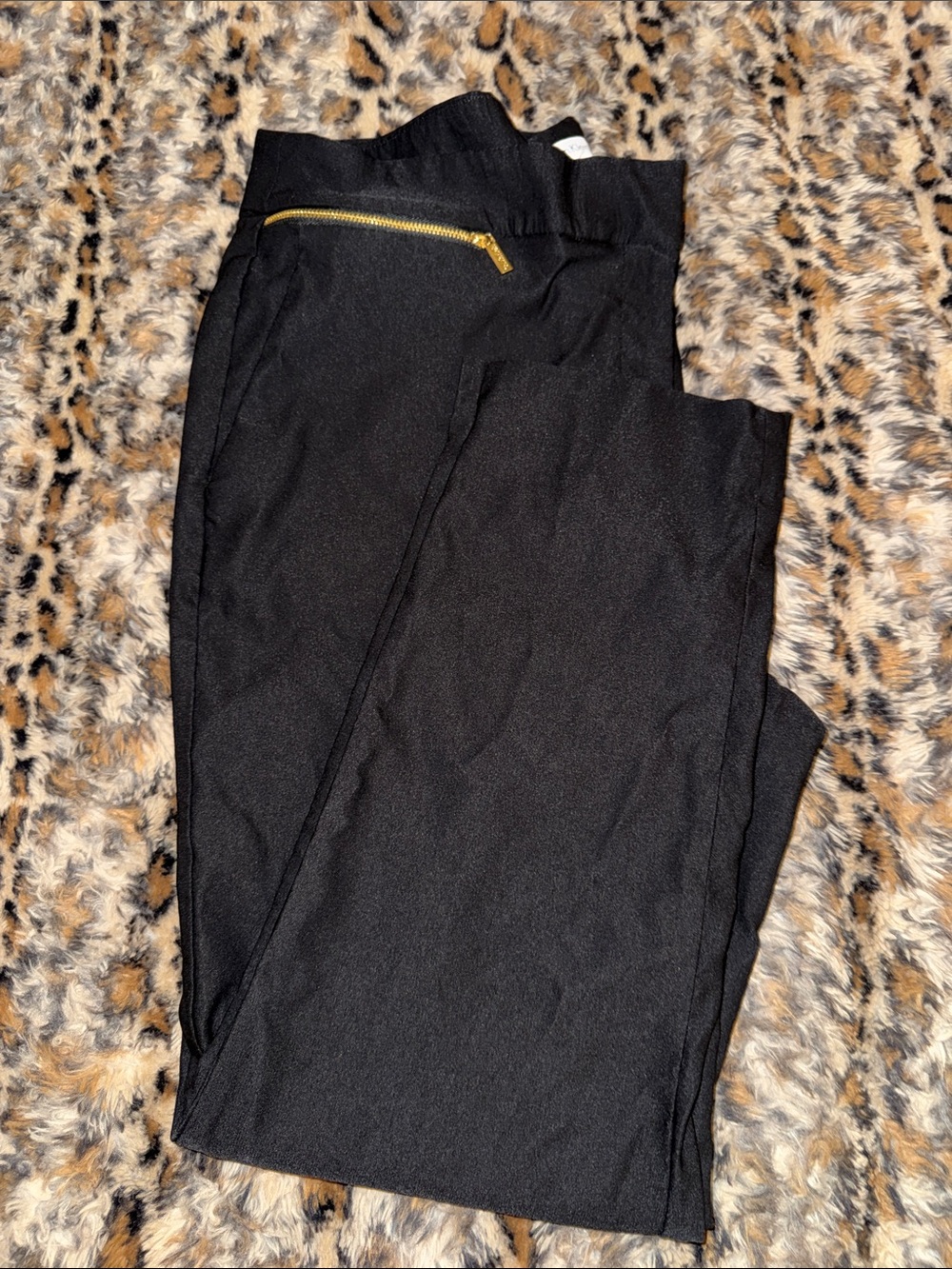 Women’s Black Stretch dress Pants with Gold Zip Accent